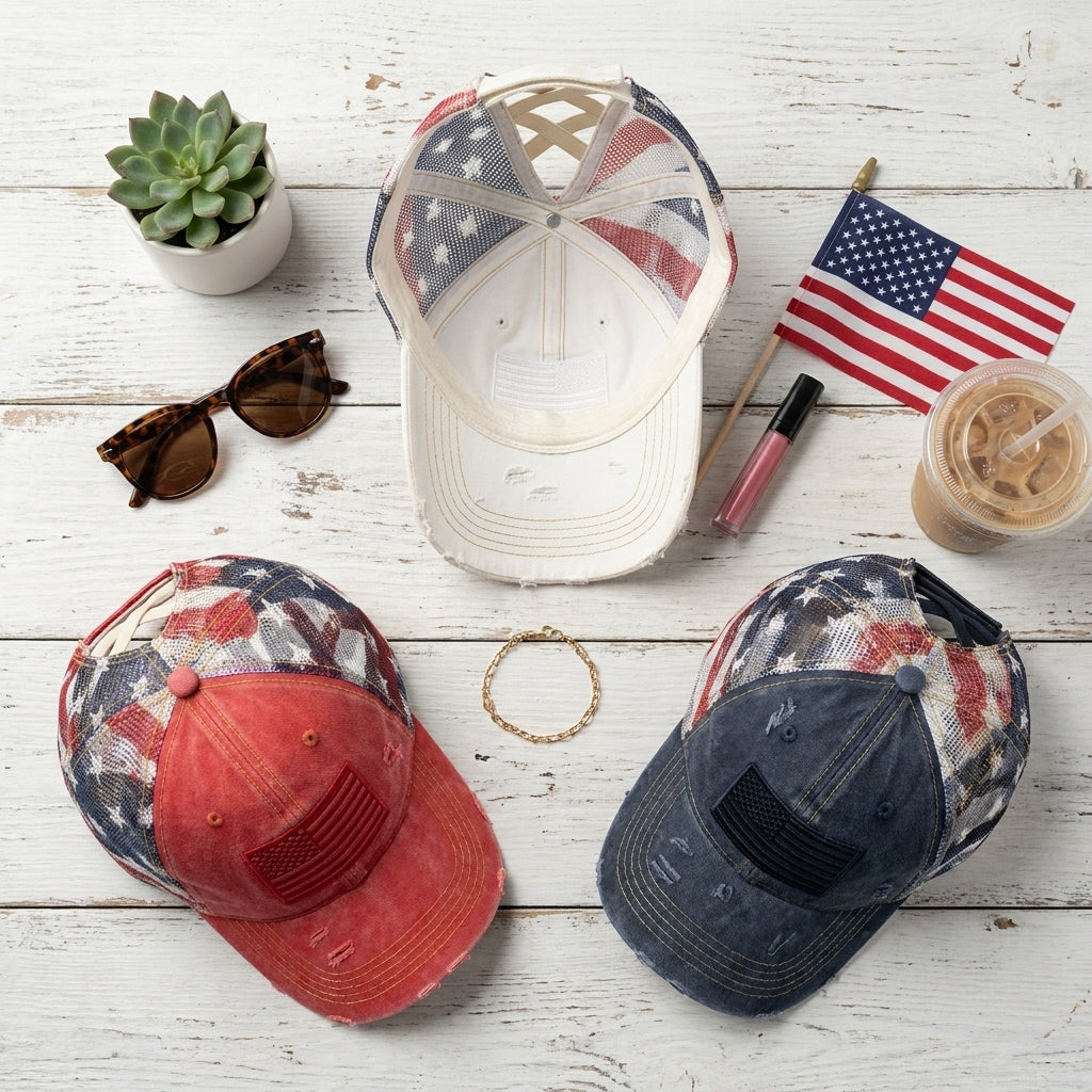 ✨ American Flag Ponytail Embroidered Hat Adjustable Summer Cap 🧢🔥
