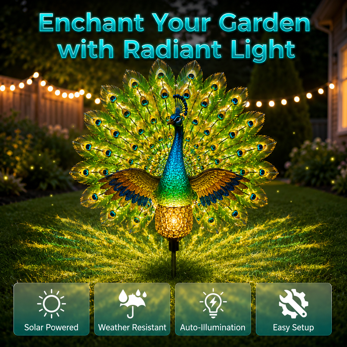 🦚✨ Animated Solar Peacock Garden Light for Magical Nights 🌙