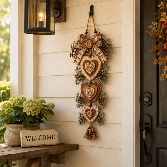 ⏰Last day Promotion 🔥-🤎 Vintage Farmhouse Layered Heart Wall Hanging for Cozy Rustic Home Decor 🌾