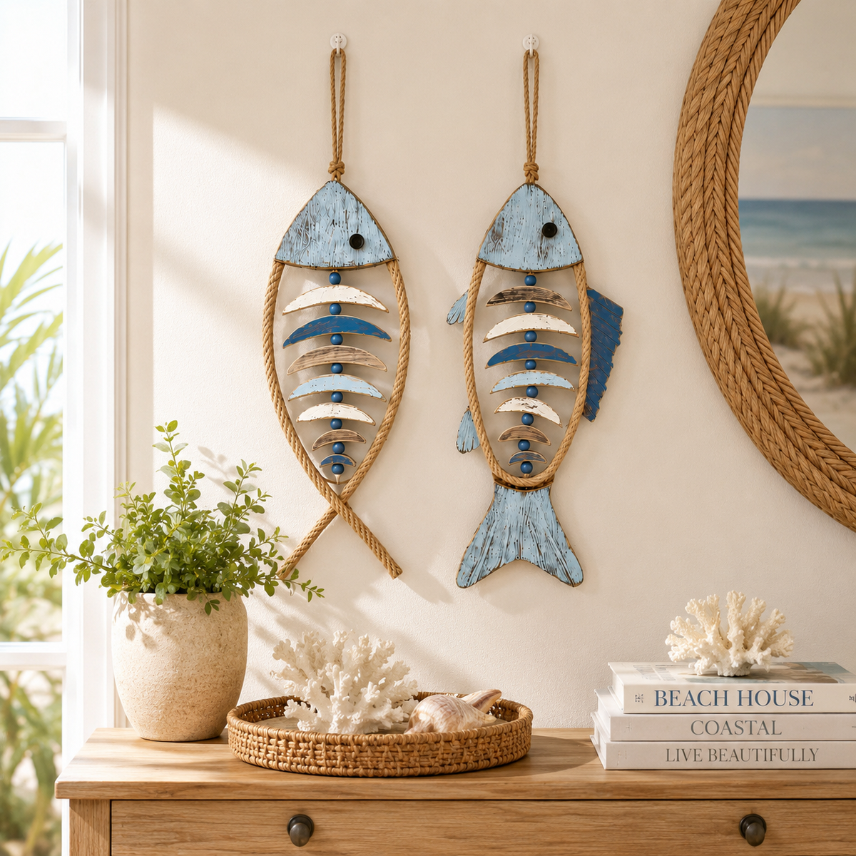 🐚Last Day 50% OFF💙-🐟 Coastal Rope Fish Wall Hanging for Charming Nautical Home & Beach Decor 🌊
