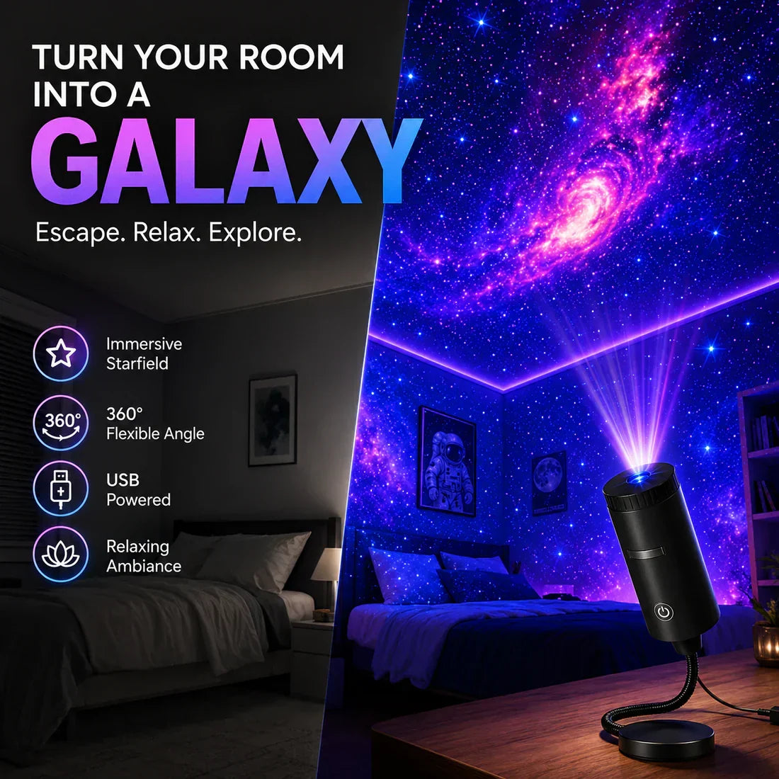 ⏰🔥Night Light Projector - Smart Holographic Star Projector