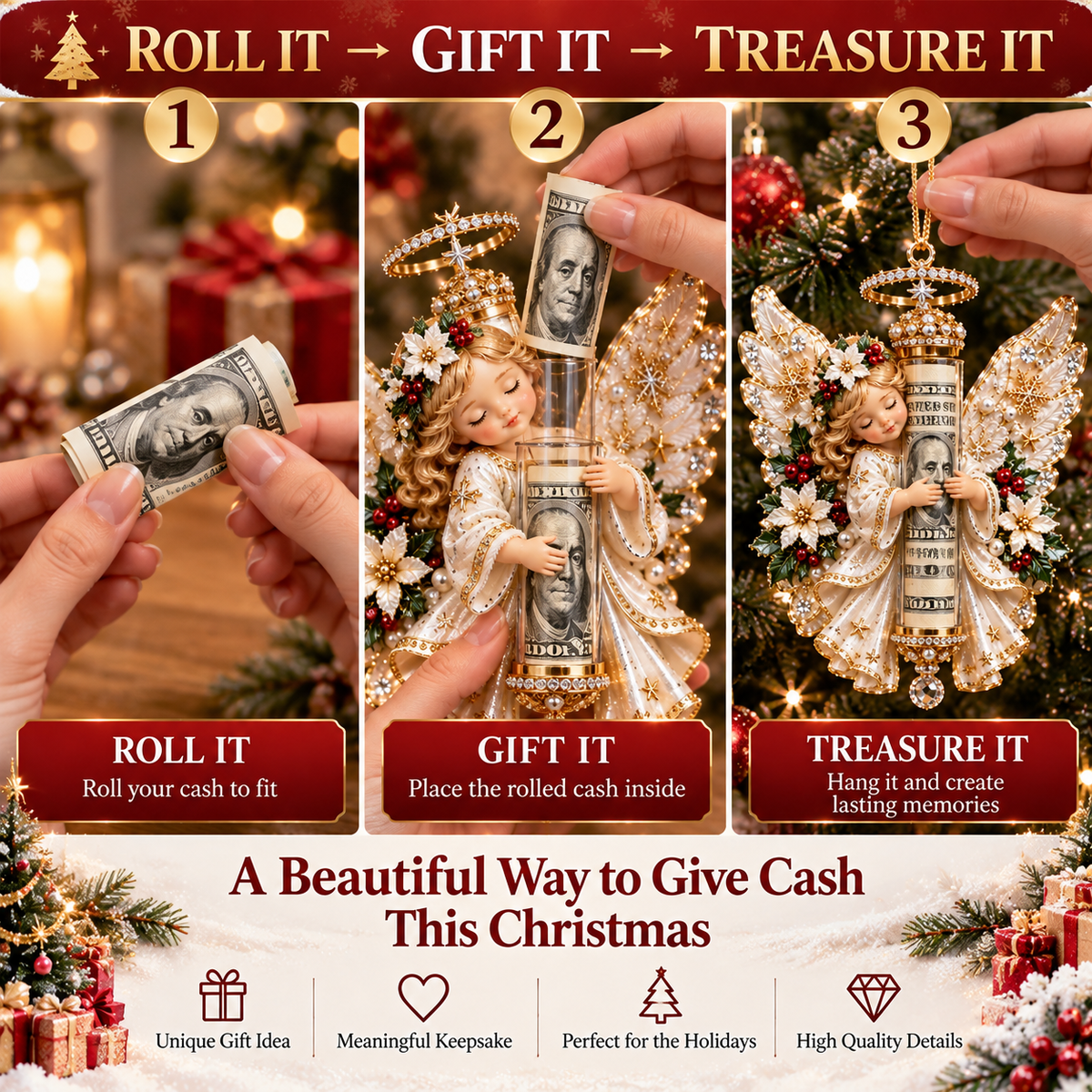 ⏰ LAST DAY SALE 50% OFF! 👼💵  Angel Christmas Cash Gift Ornament – Holiday Money Holder Keepsake ✨