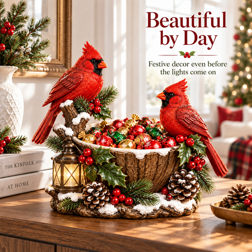 ❤️ LAST DAY – 50% OFF! 🎄 Lighted Cardinal Christmas Candy Bowl – Festive Holiday Treat Bowl & Tabletop Decor