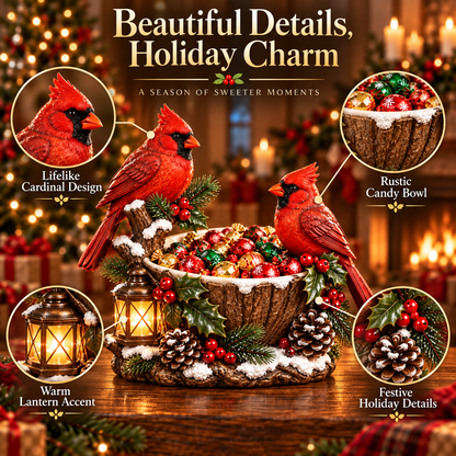 ❤️ LAST DAY – 50% OFF! 🎄 Lighted Cardinal Christmas Candy Bowl – Festive Holiday Treat Bowl & Tabletop Decor