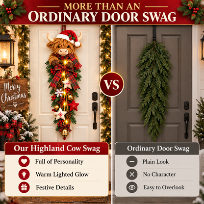 Last Day 50% OFF 🎀✨-🎄 Lighted Highland Cow Christmas Door Swag