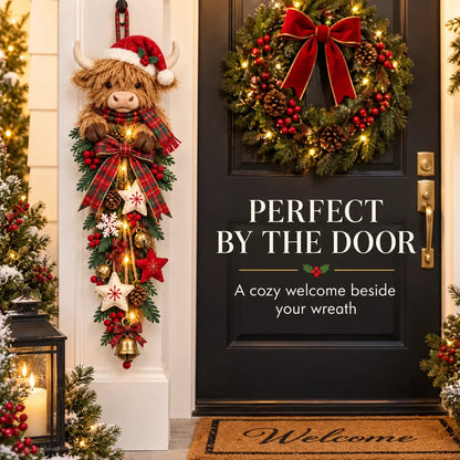 Last Day 50% OFF 🎀✨-🎄 Lighted Highland Cow Christmas Door Swag