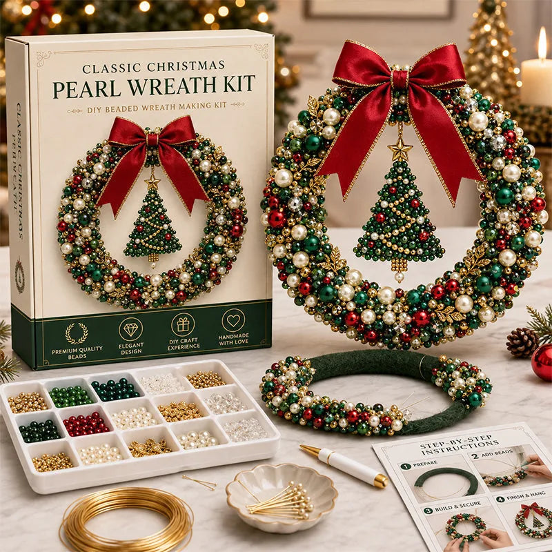 🎄✨DIY Christmas Pearl Beaded Wreath Kit – Build Sparkly Holiday Charm With Your Own Hands