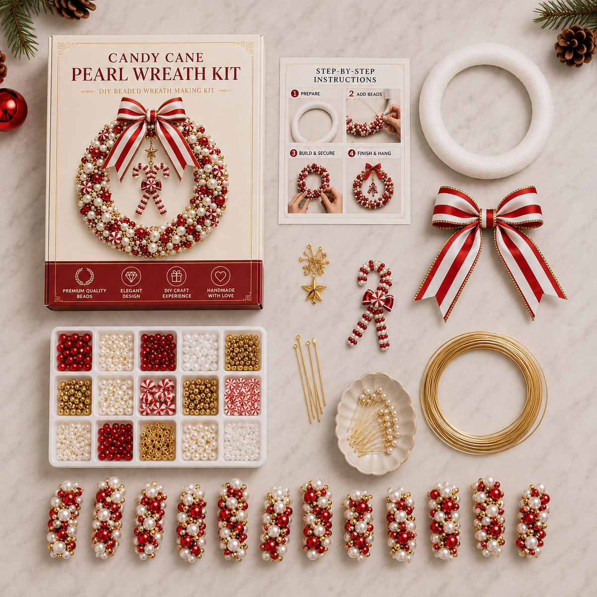🎄✨DIY Christmas Pearl Beaded Wreath Kit – Build Sparkly Holiday Charm With Your Own Hands