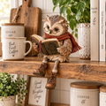 🦉 Reading Owl Figurine with Glasses, Book & Dangling Boots | Rustic Woodland Tabletop Decor