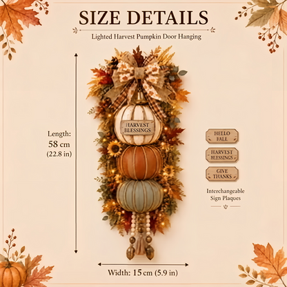 💯🎃Lighted Stacked Pumpkin Fall Door Decor with 3 Seasonal Plaques