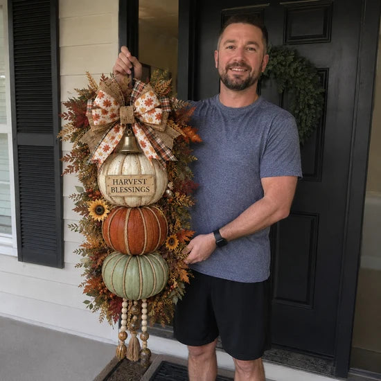💯🎃Lighted Stacked Pumpkin Fall Door Decor with 3 Seasonal Plaques