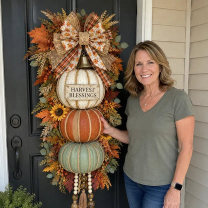 💯🎃Lighted Stacked Pumpkin Fall Door Decor with 3 Seasonal Plaques