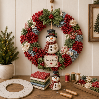 🎄 Christmas Classics Fabric Wreath DIY Kit ✨ 3D Fabric Poke Wreath With Tutorial & Guide
