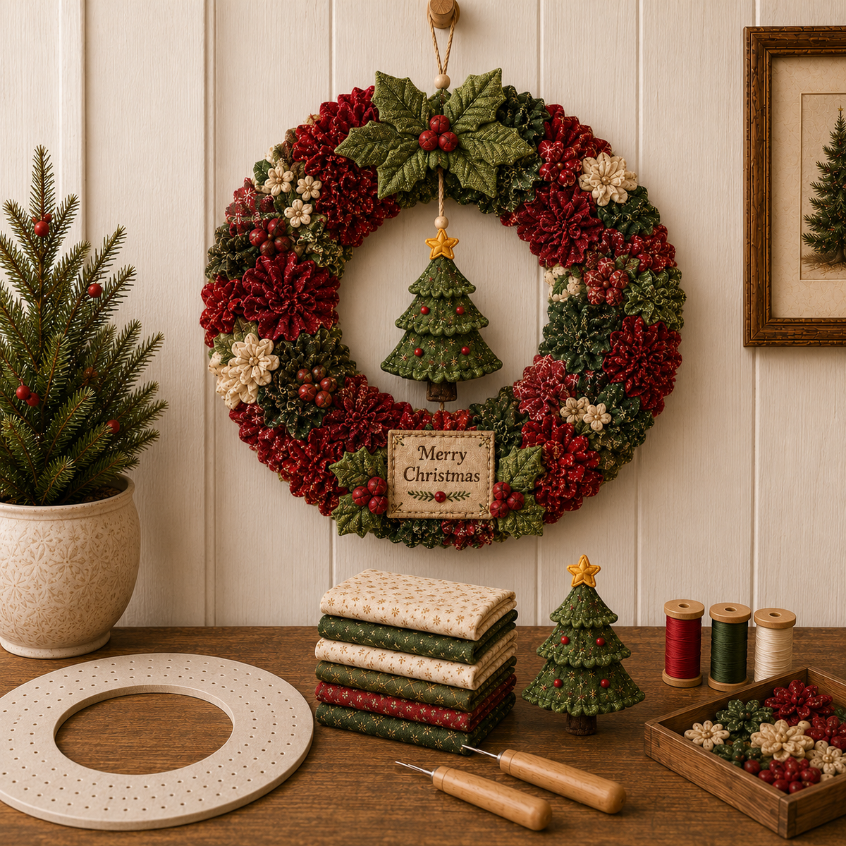 🎄 Christmas Classics Fabric Wreath DIY Kit ✨ 3D Fabric Poke Wreath With Tutorial & Guide