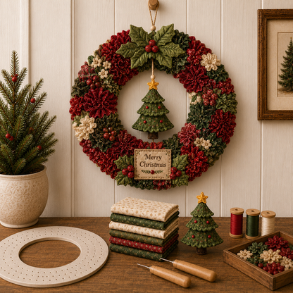 🎄 Christmas Classics Fabric Wreath DIY Kit ✨ 3D Fabric Poke Wreath With Tutorial & Guide