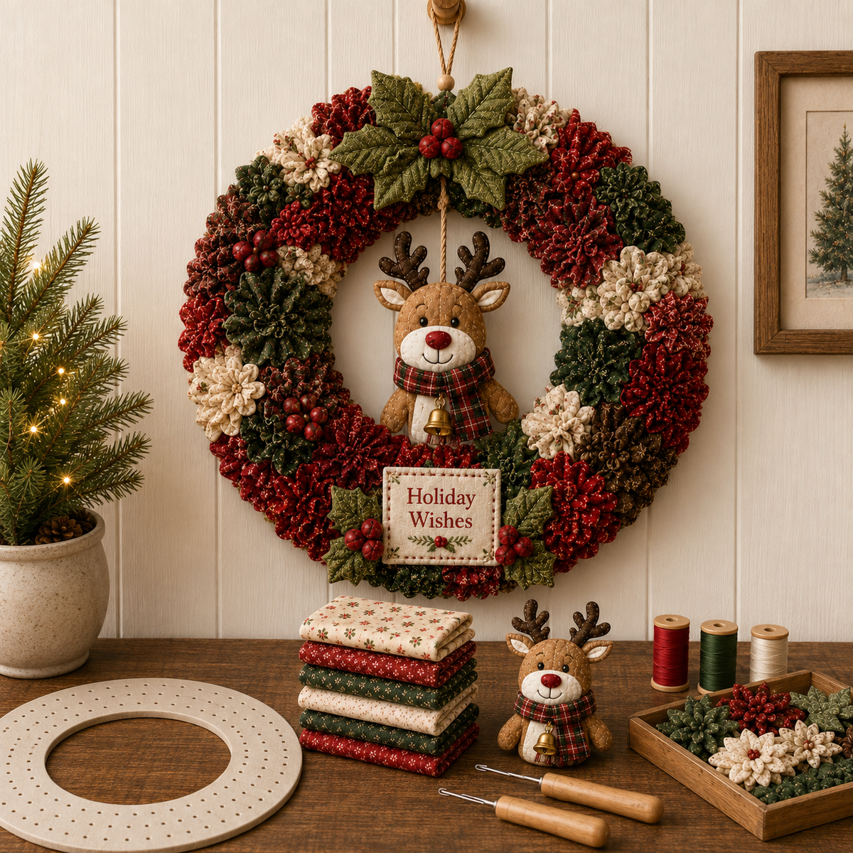 🎄 Christmas Classics Fabric Wreath DIY Kit ✨ 3D Fabric Poke Wreath With Tutorial & Guide
