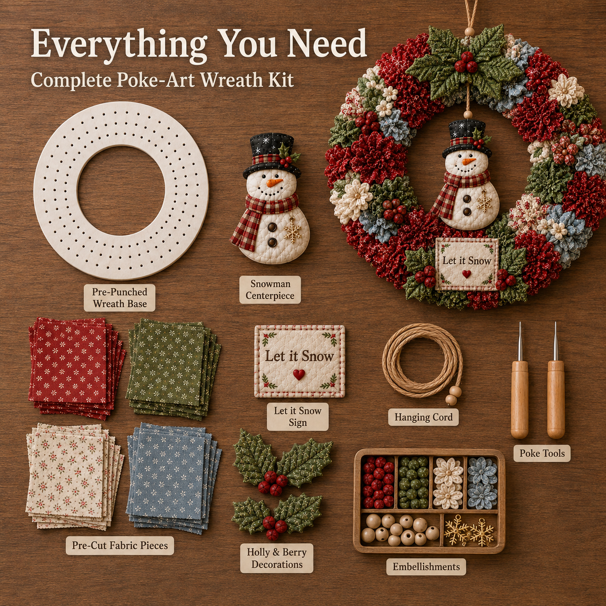 🎄 Christmas Classics Fabric Wreath DIY Kit ✨ 3D Fabric Poke Wreath With Tutorial & Guide