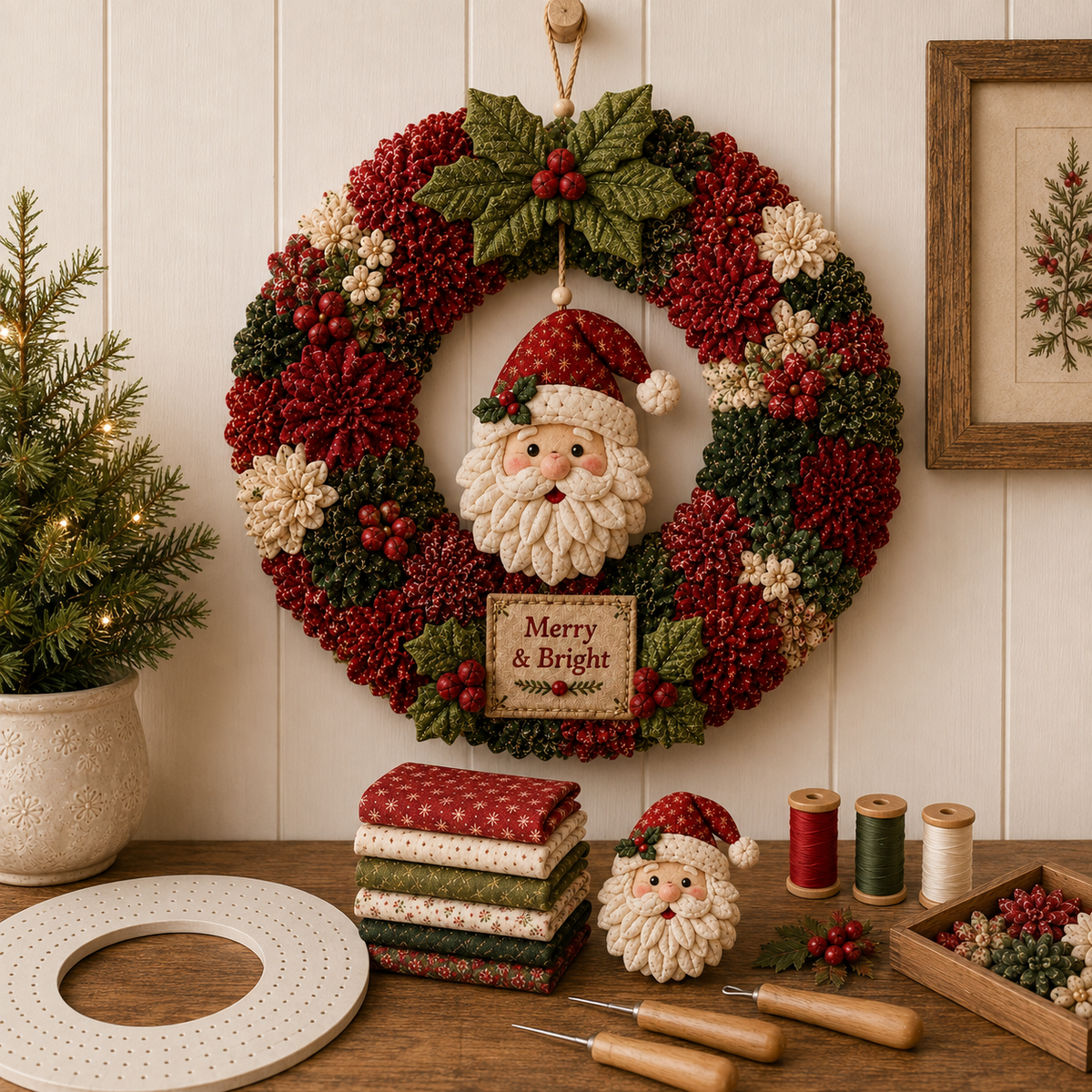 🎄 Christmas Classics Fabric Wreath DIY Kit ✨ 3D Fabric Poke Wreath With Tutorial & Guide