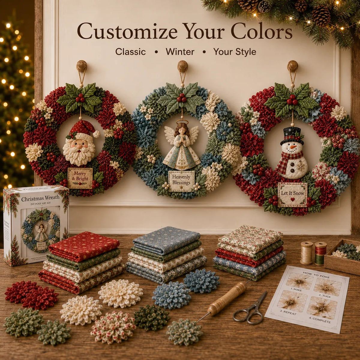🎄 Christmas Classics Fabric Wreath DIY Kit ✨ 3D Fabric Poke Wreath With Tutorial & Guide