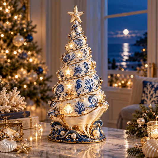 🌊 Coastal Christmas Seashell Tree Projection Lamp | Warm Glow & Ocean-Inspired Holiday Projection ✨