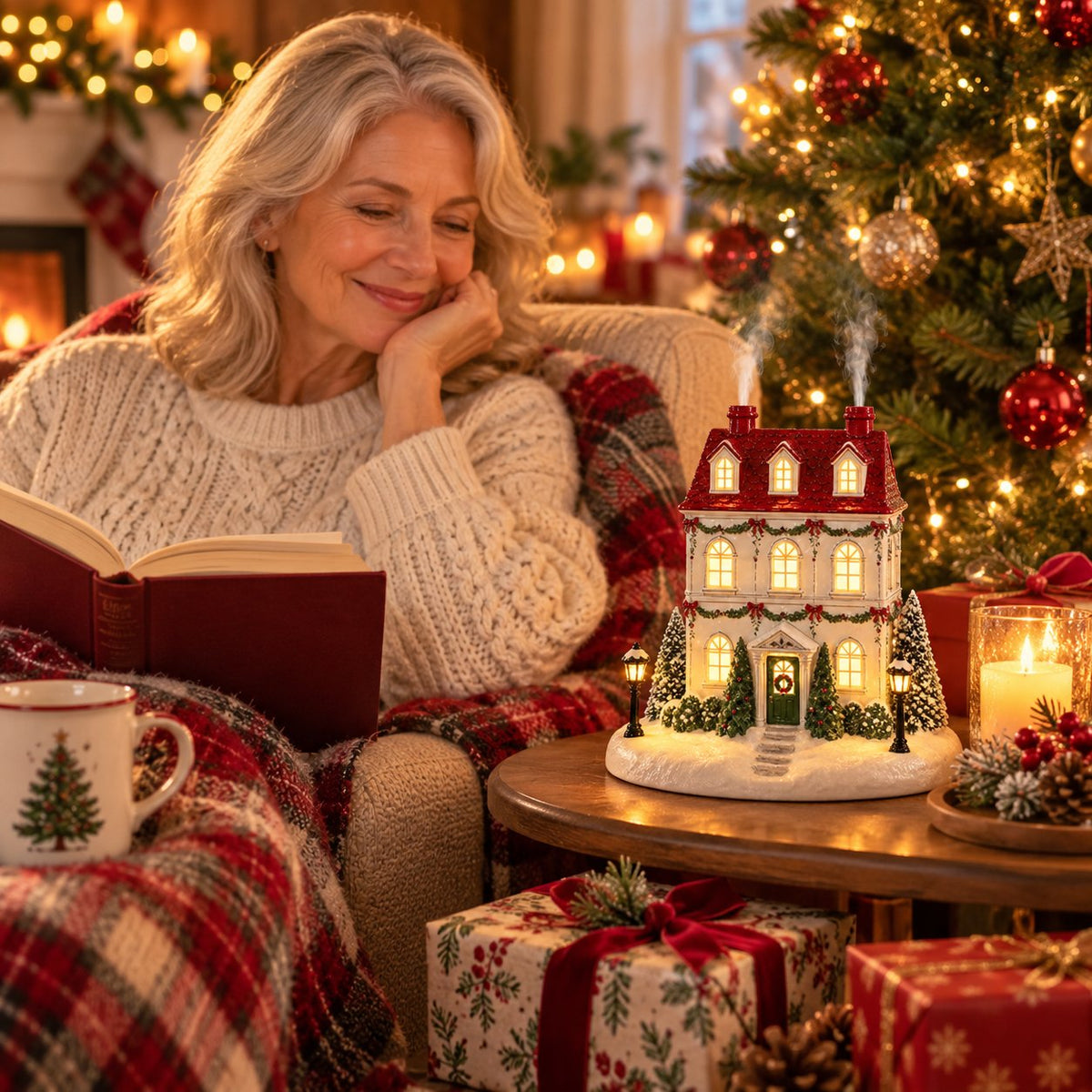 🎄 Christmas Village Aroma Diffuser – Light-Up Ceramic House with Chimney Mist