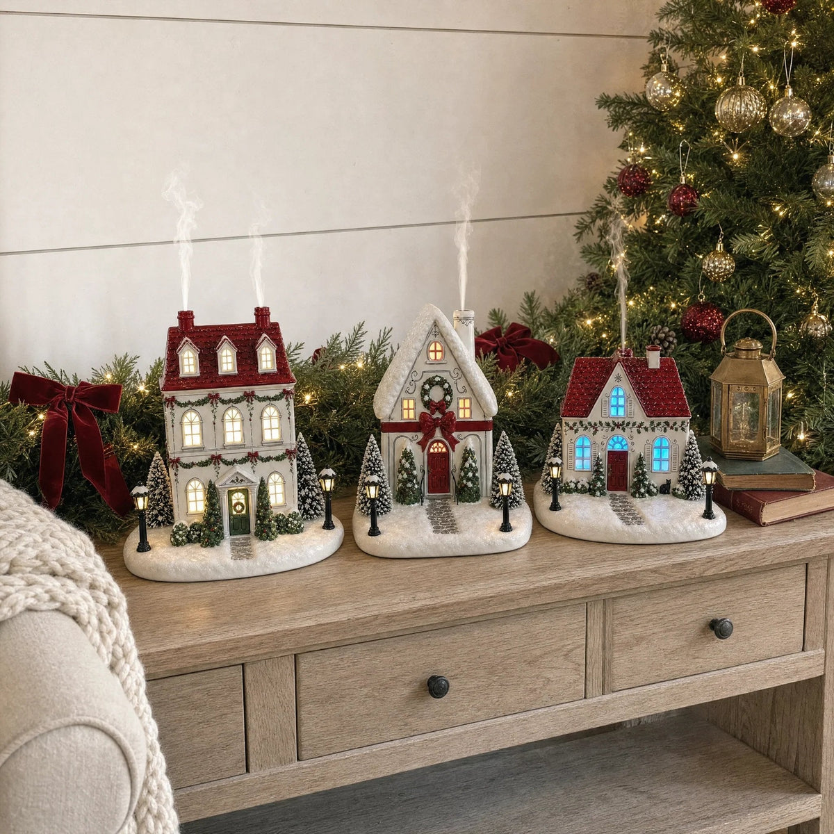 🎄 Christmas Village Aroma Diffuser – Light-Up Ceramic House with Chimney Mist