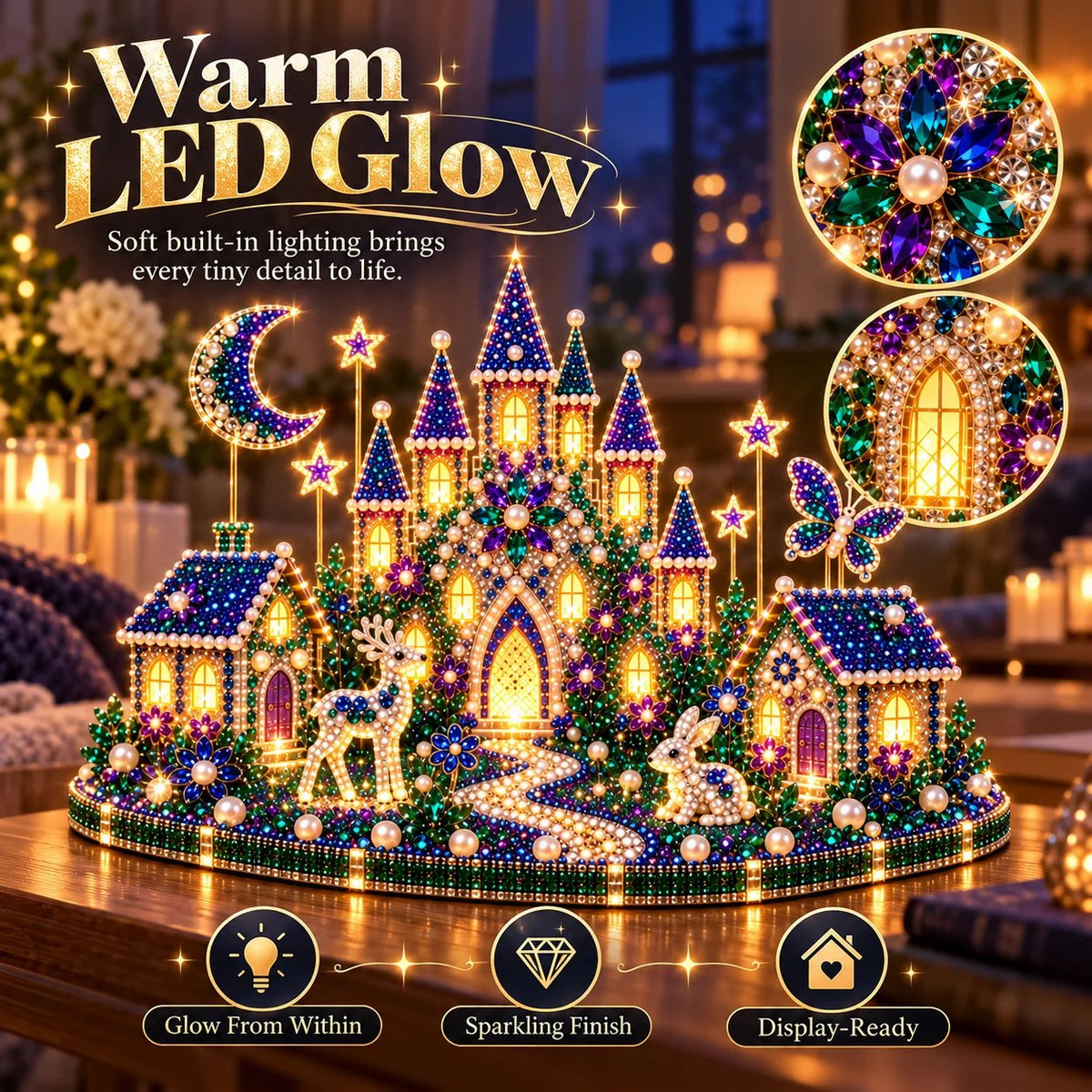 DIY Crystal Art Kit with LED Lighting – Sparkling Flat Mini Art Scenes to Create Yourself