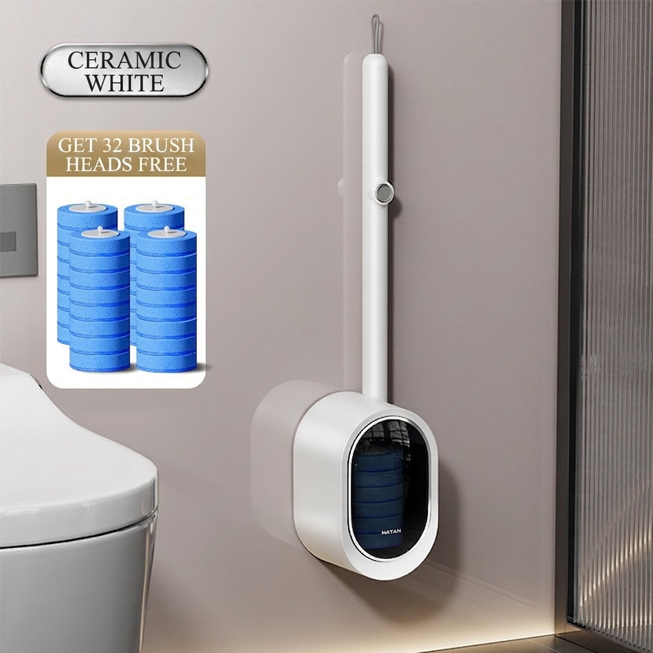 Disposable Toilet Wand System – Self-Cleaning Wand with 32 Refill Pads, Odor-Free, Deep Scrubbing, Wall-Mounted Storage