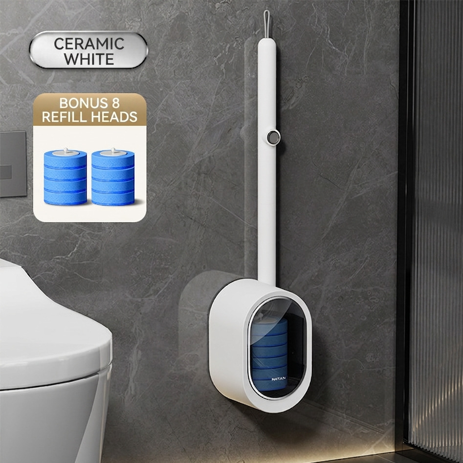 Disposable Toilet Wand System – Self-Cleaning Wand with 32 Refill Pads, Odor-Free, Deep Scrubbing, Wall-Mounted Storage