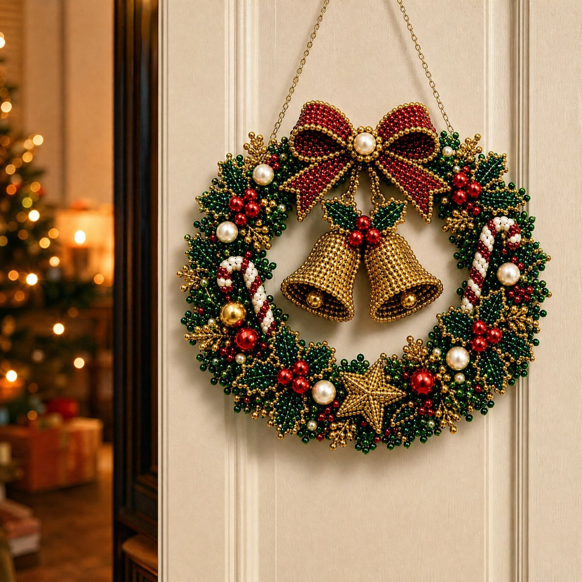 🎄💎 LED Beaded Christmas Wreath DIY Craft Kit | Light Up Holiday Door Hanging Decor