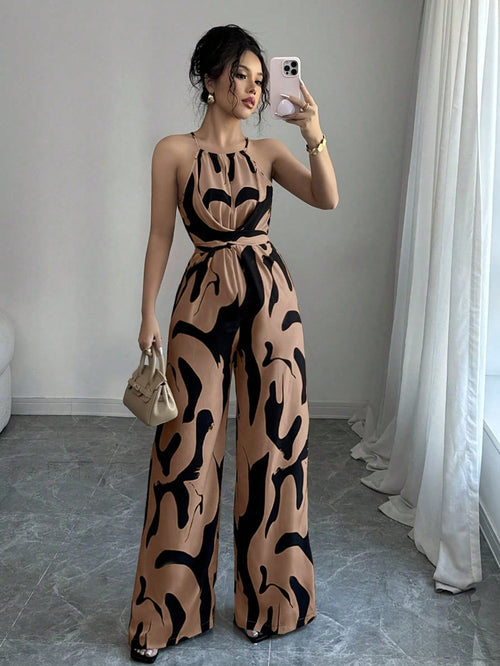 Women’s Halter Wide Leg Printed Jumpsuit