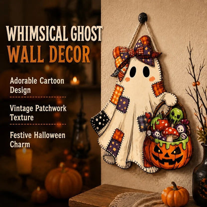 👻 50% OFF – Patchwork Ghost Wooden Door Hanger – Halloween Decor