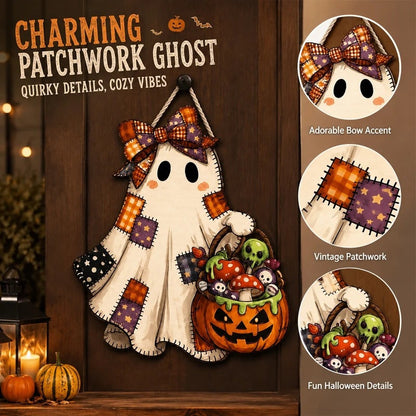 👻 50% OFF – Patchwork Ghost Wooden Door Hanger – Halloween Decor