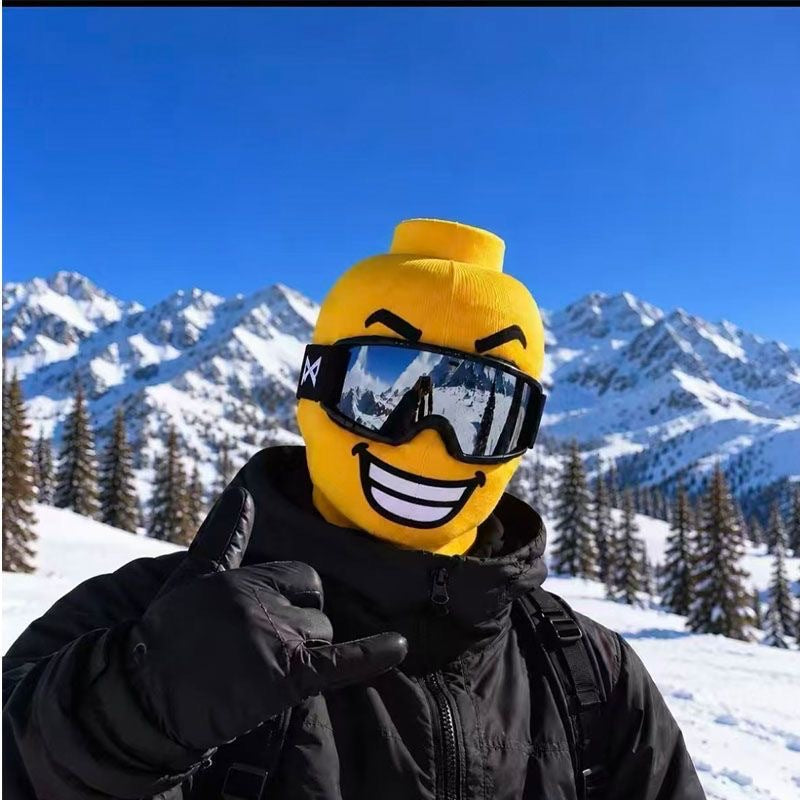 🔥 50% OFF – Funny Yellow Block Figure Ski Mask – 4 Hilarious Face Styles 🎿😂