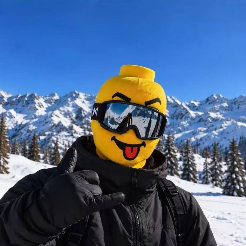 🔥 50% OFF – Funny Yellow Block Figure Ski Mask – 4 Hilarious Face Styles 🎿😂
