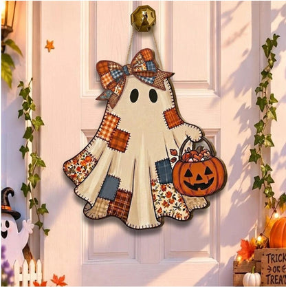 👻 50% OFF – Patchwork Ghost Wooden Door Hanger – Halloween Decor