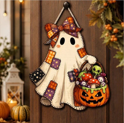 👻 50% OFF – Patchwork Ghost Wooden Door Hanger – Halloween Decor