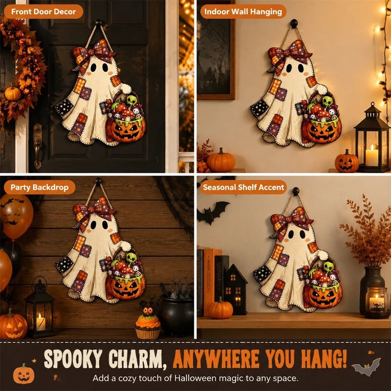 👻 50% OFF – Patchwork Ghost Wooden Door Hanger – Halloween Decor