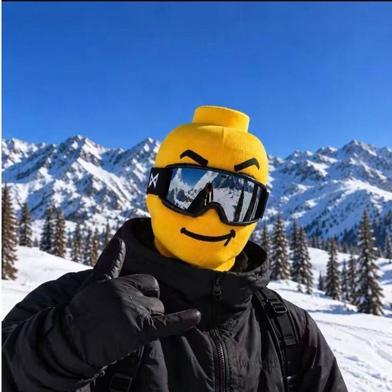 🔥 50% OFF – Funny Yellow Block Figure Ski Mask – 4 Hilarious Face Styles 🎿😂