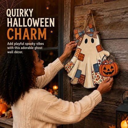 👻 50% OFF – Patchwork Ghost Wooden Door Hanger – Halloween Decor