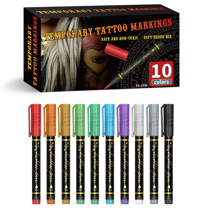 🌈🎨10-Color Temporary Tattoo Markers Set