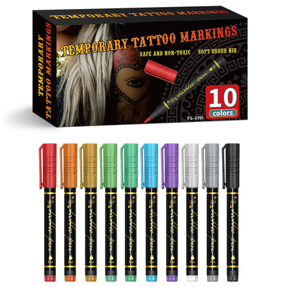 🌈🎨10-Color Temporary Tattoo Markers Set