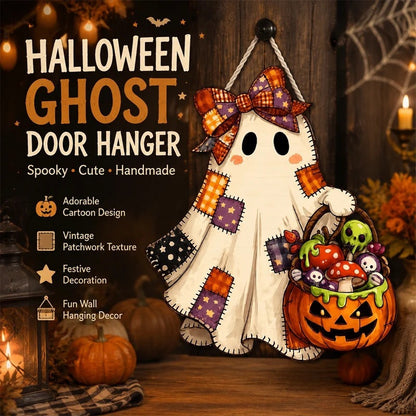 👻 50% OFF – Patchwork Ghost Wooden Door Hanger – Halloween Decor