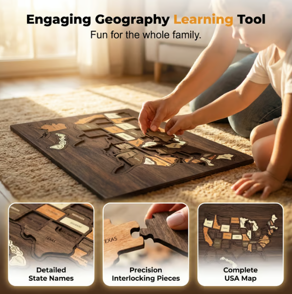 Wooden USA Travel Map Puzzle——A Stylish Way to Track Your Journey & Memories