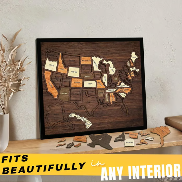 Wooden USA Travel Map Puzzle——A Stylish Way to Track Your Journey & Memories