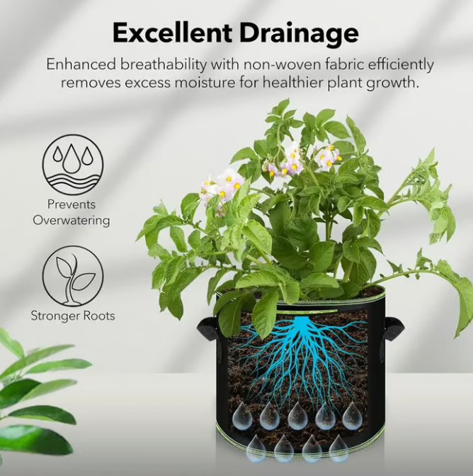 5-Pack 5 Gallon Grow Bags – Heavy Duty Aeration Fabric Pots with Handles for Vegetables, Flowers & Fruits