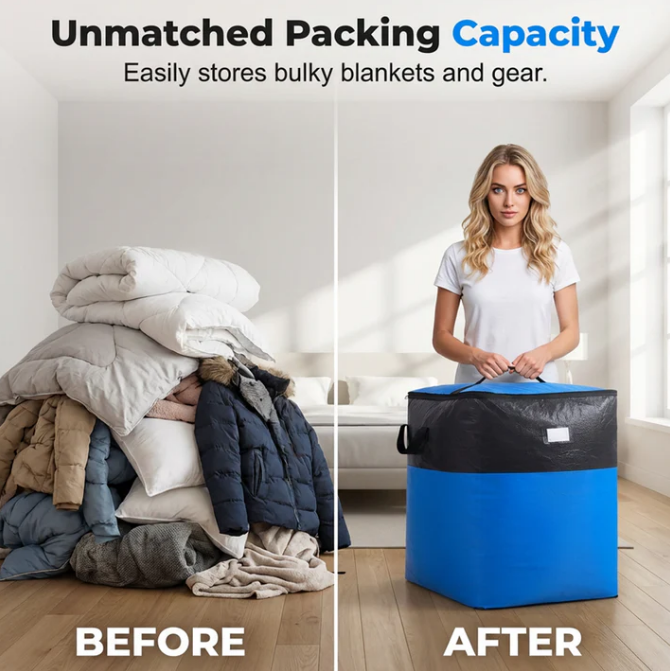 Collapsible Storage and Moving Bag – Heavy-duty handles & zippered closure