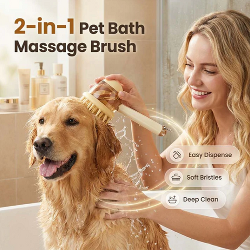 Pet Bath Massage Brush with Shampoo Dispenser