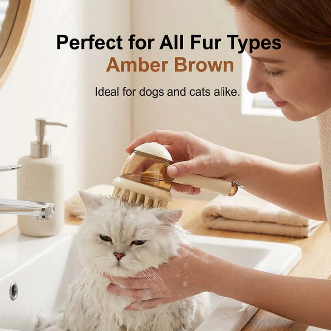 Pet Bath Massage Brush with Shampoo Dispenser