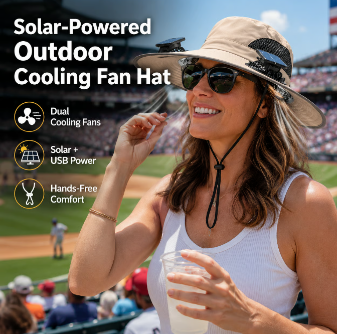 Solar-Powered Outdoor Cooling Fan Hat